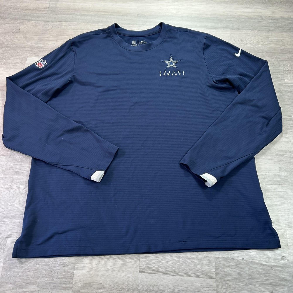 Dallas Cowboys Shirt Mens XL Blue NFL Football Nike Dri Fit Long Sleeve Crewneck